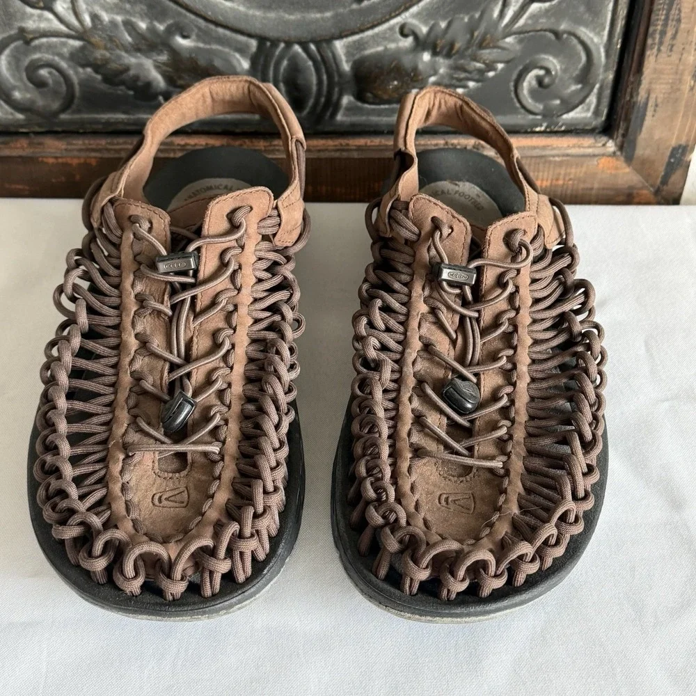 Keen Uneek Sandals Mens 11.5‎ Paracord Fishing Water Hiking Brown 1017199
